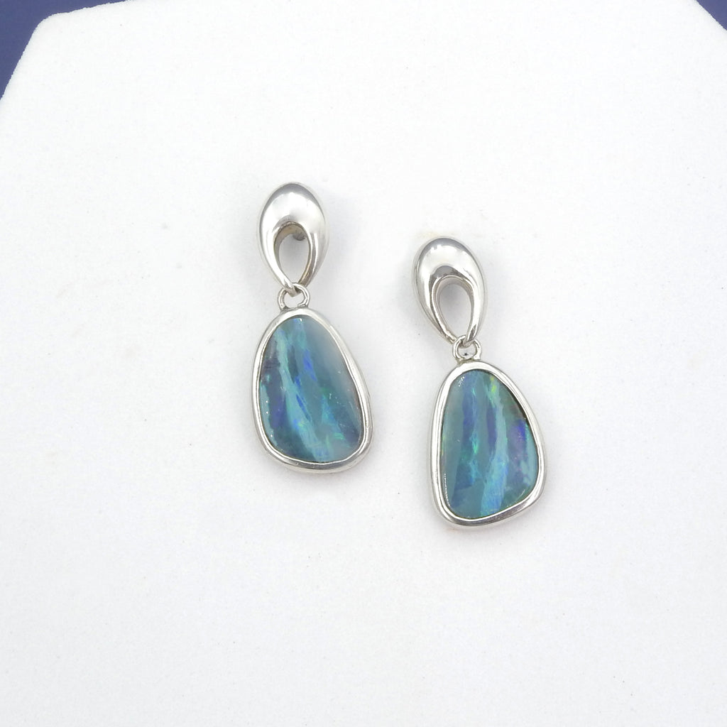 Sterling Silver Boulder Opal Dangle Earrings