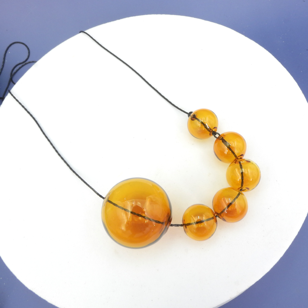 Long Black and Amber Glass Bubble Necklace