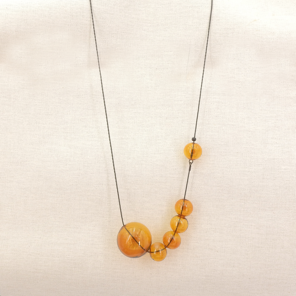 Long Black and Amber Glass Bubble Necklace