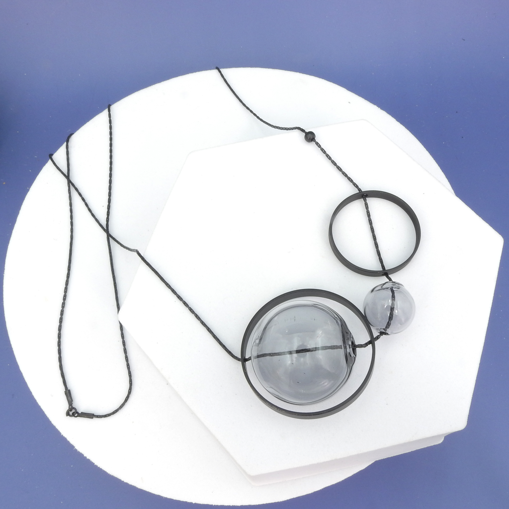 Long Black & Grey Glass Orb Necklace