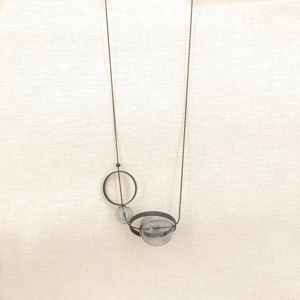 Long Black & Grey Glass Orb Necklace