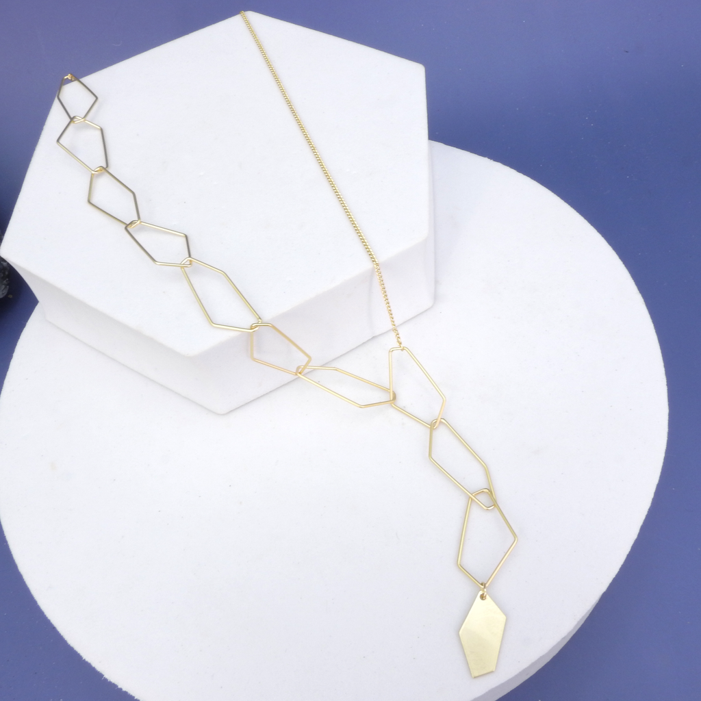 Gold Plated Long Geometric Necklace