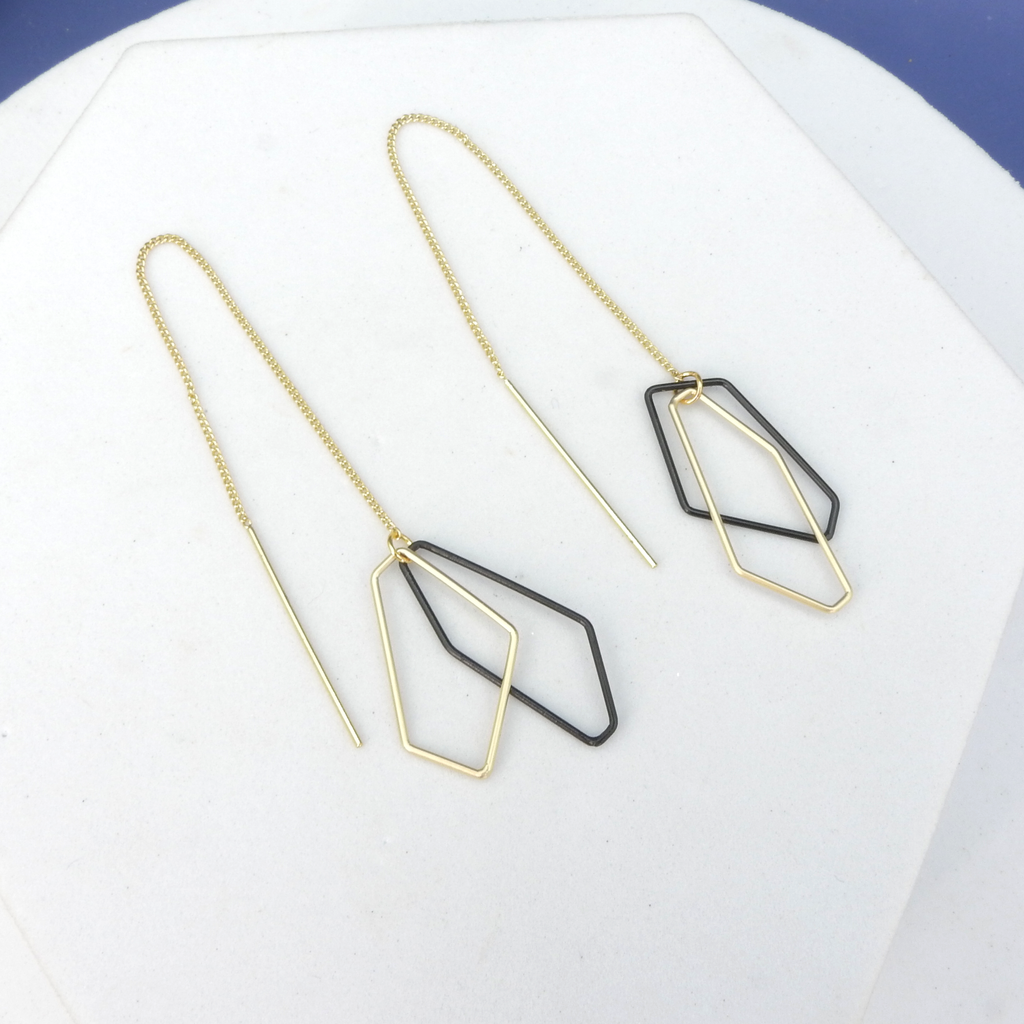 Black and Gold Plated Threaded Dangle Earrings