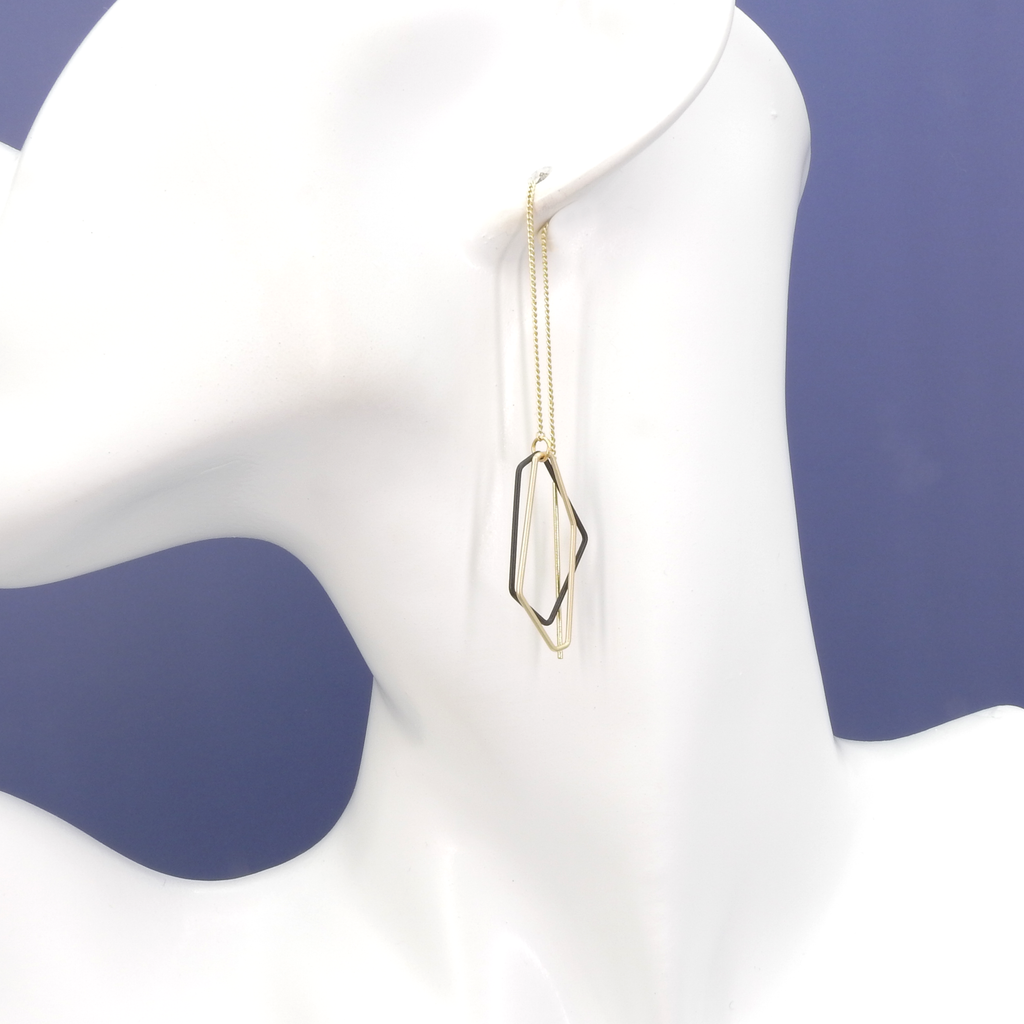 Black and Gold Plated Threaded Dangle Earrings