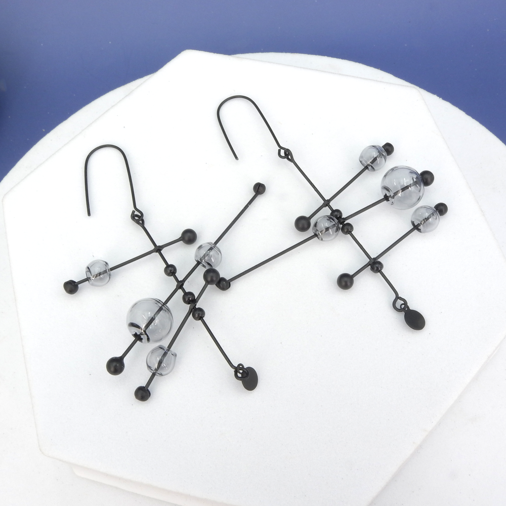 Black and Grey Glass Geometric Earrings