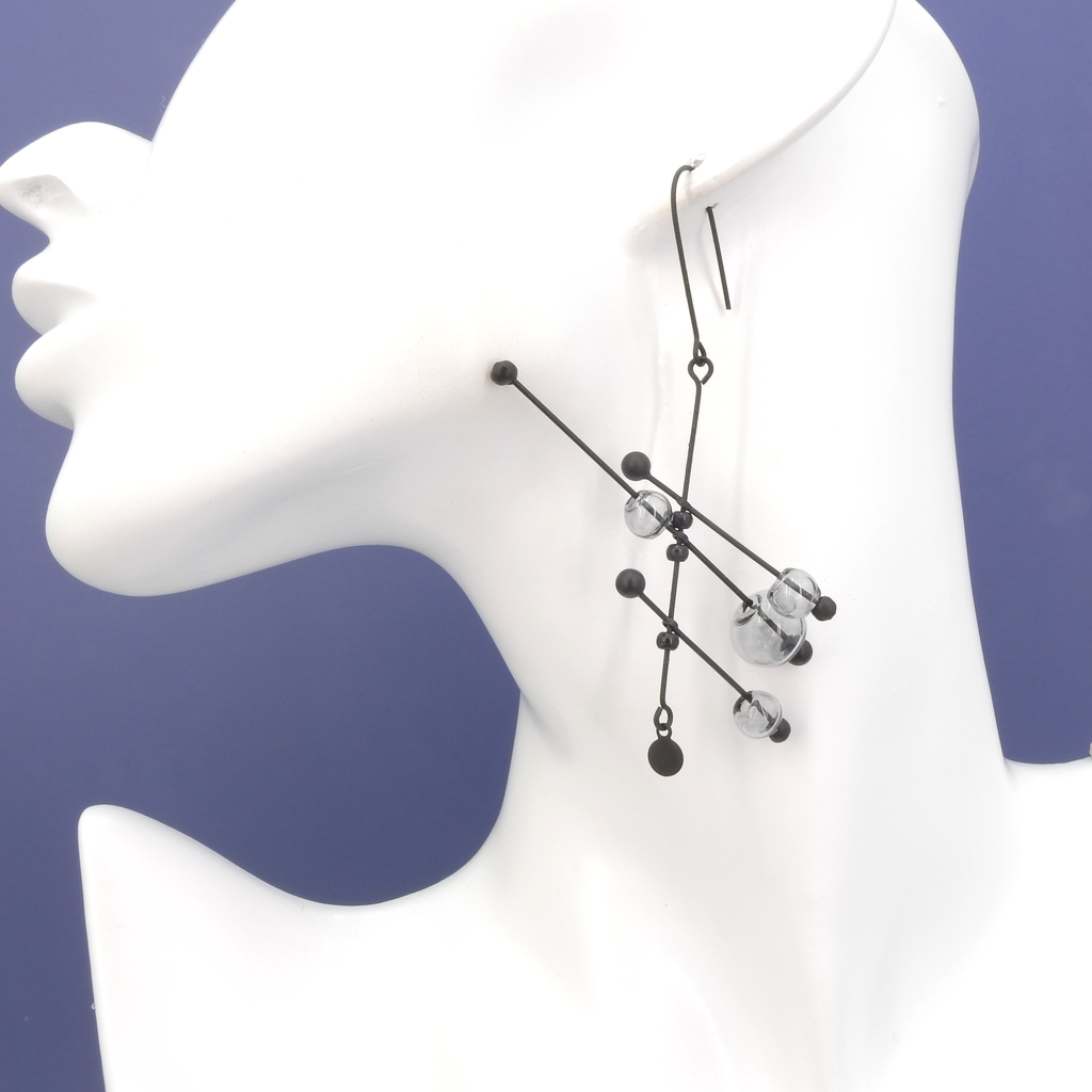 Black and Grey Glass Geometric Earrings