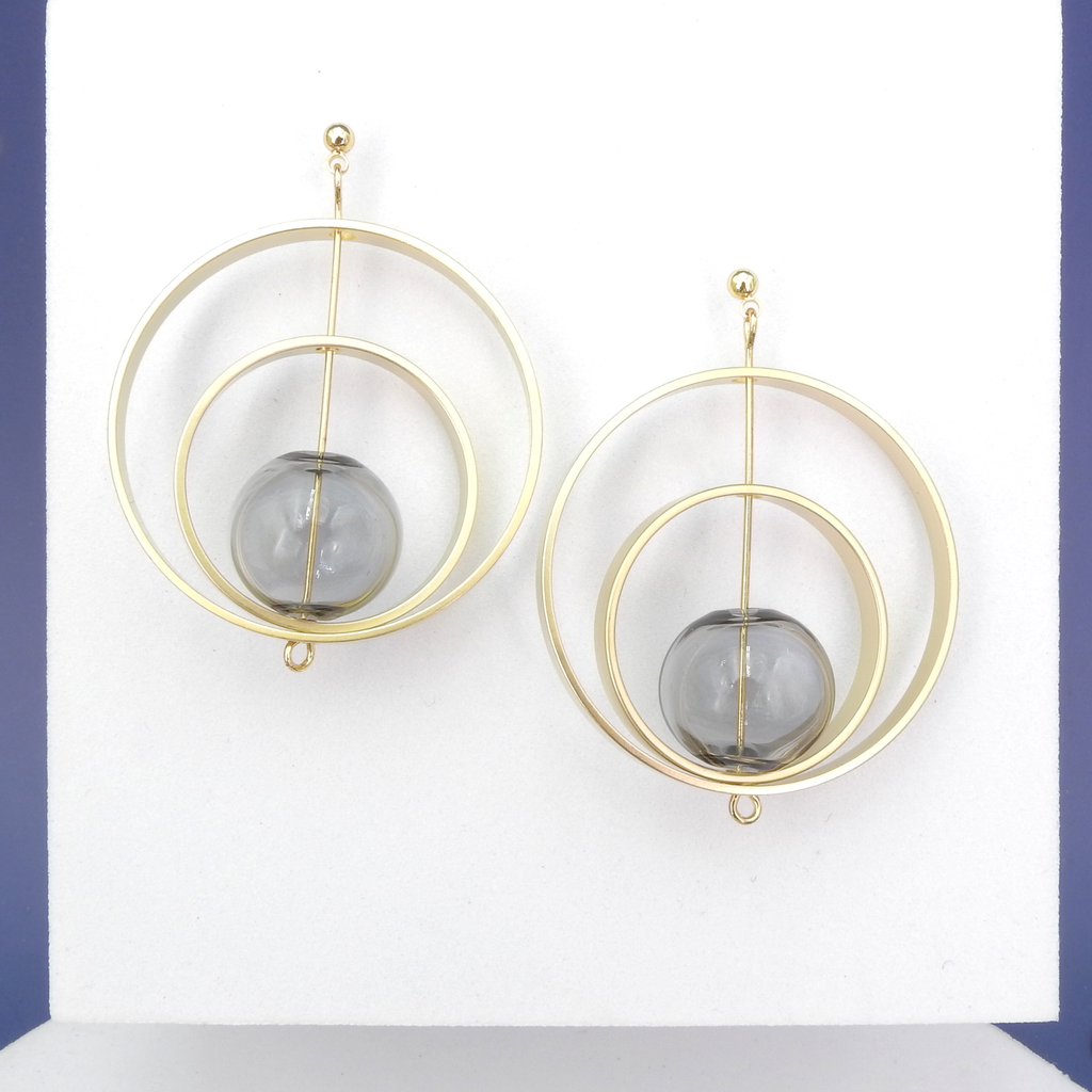Gold and Grey Glass Hoop Earrings