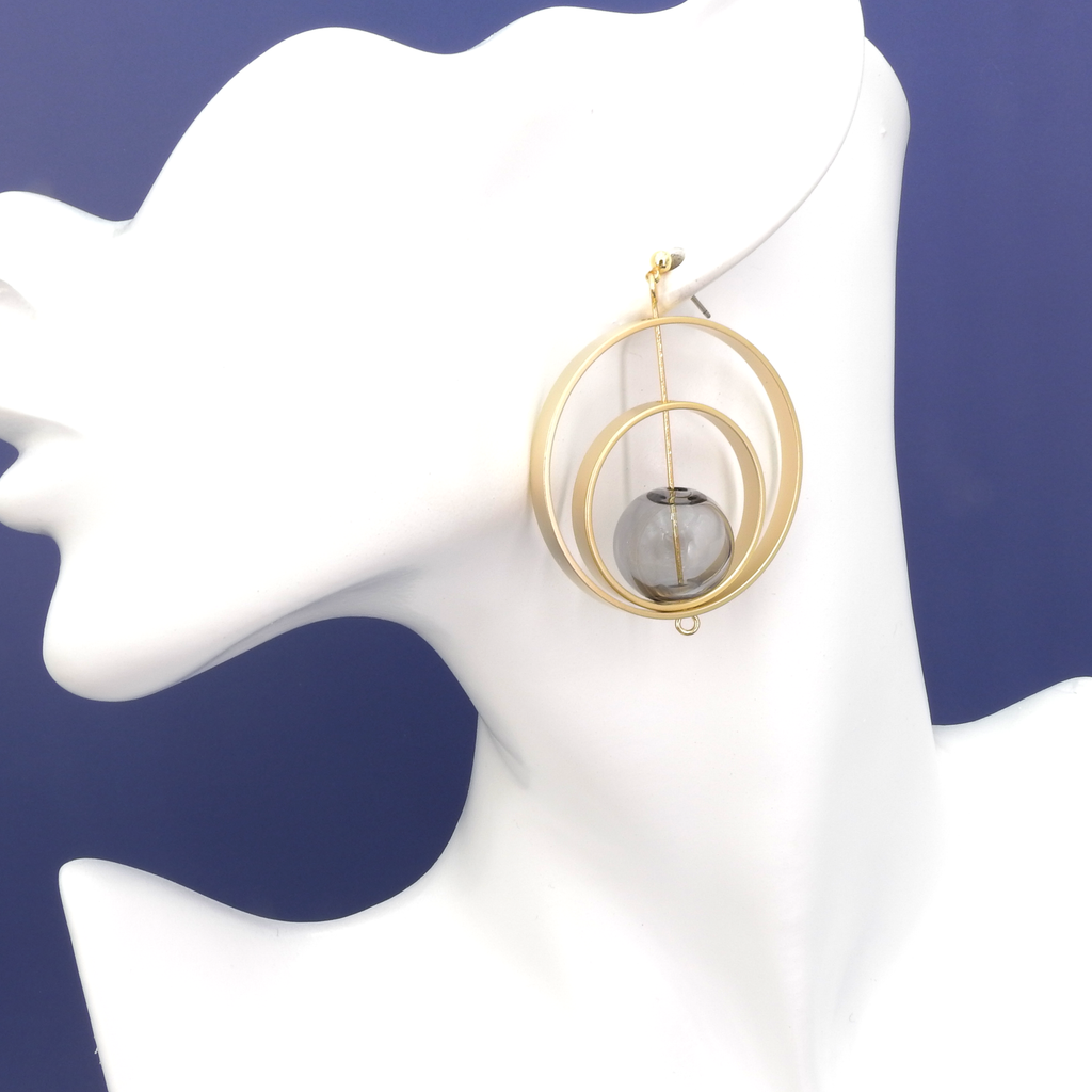 Gold and Grey Glass Hoop Earrings
