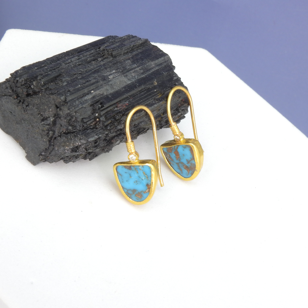 24KT Gold Turquoise & Diamond Earrings