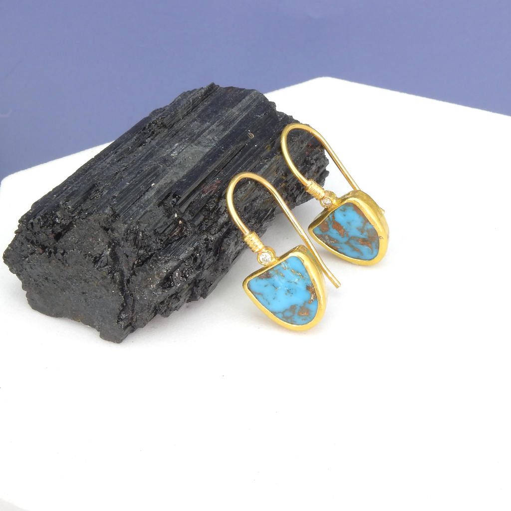 24KT Gold Turquoise & Diamond Earrings
