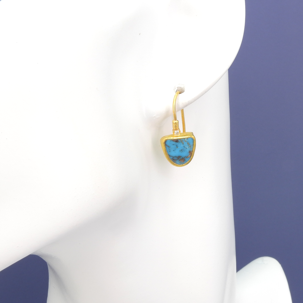 24KT Gold Turquoise & Diamond Earrings