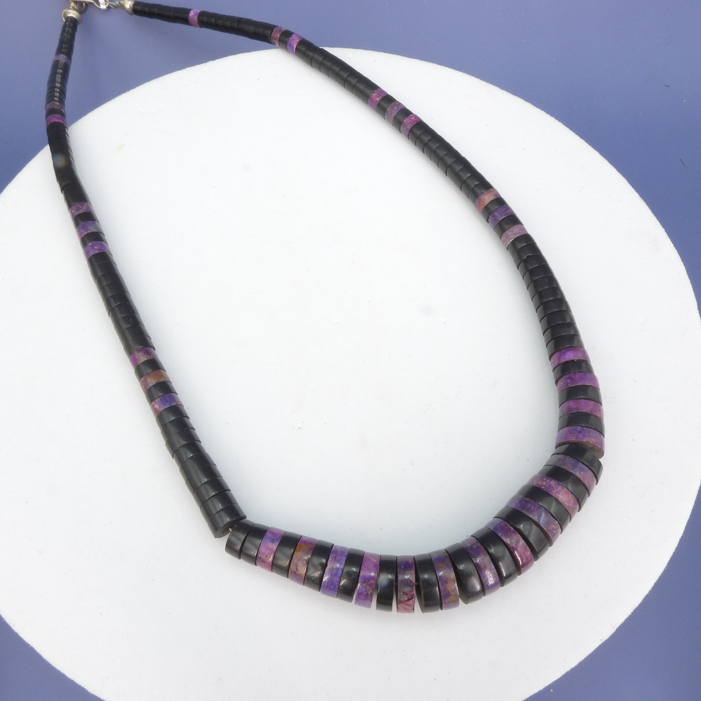 Amethyst & Onyx Disc Bead Necklace