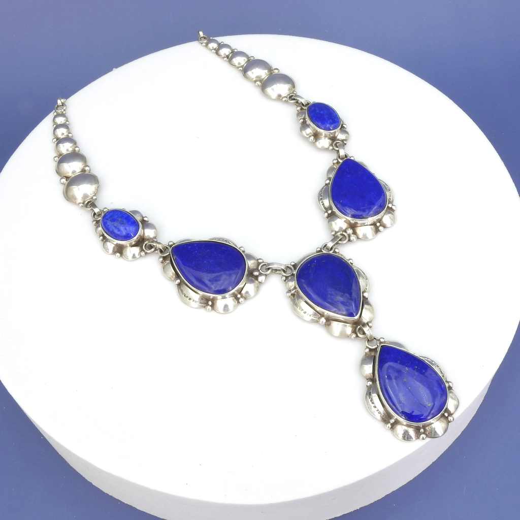 Sterling Silver Native American Lapis Statement Necklace