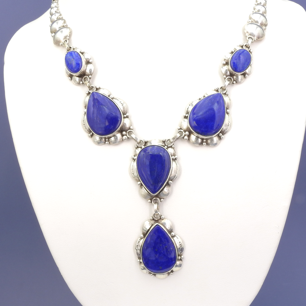 Sterling Silver Native American Lapis Statement Necklace