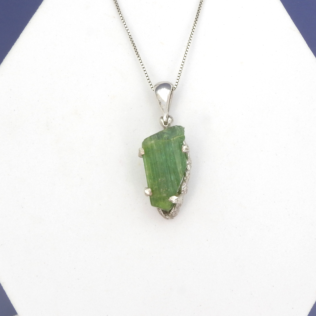 Sterling Silver Rough Green Tourmaline Pendant