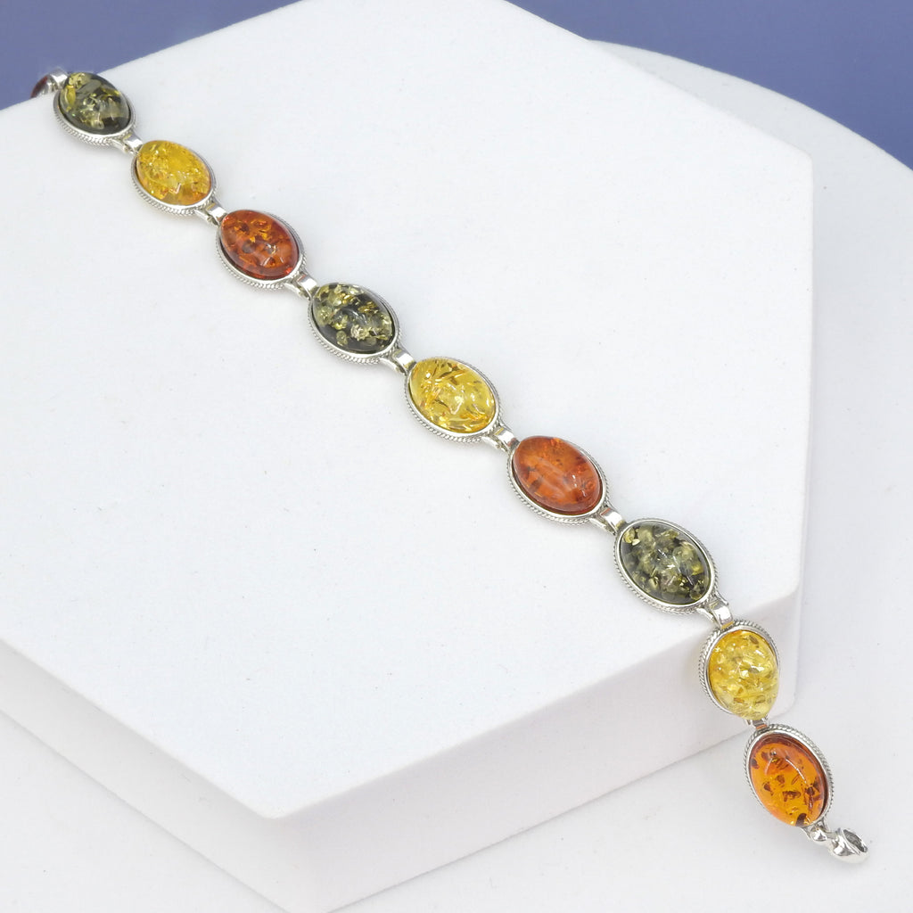 Sterling Silver Mixed Amber Bracelet