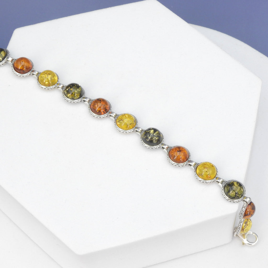 Sterling Silver Mixed Amber Bracelet