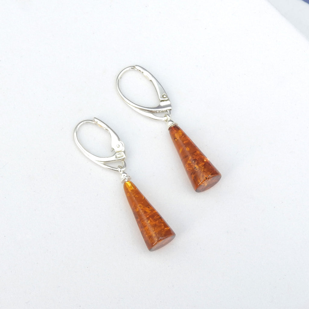 Sterling Silver Amber Dangle Earrings