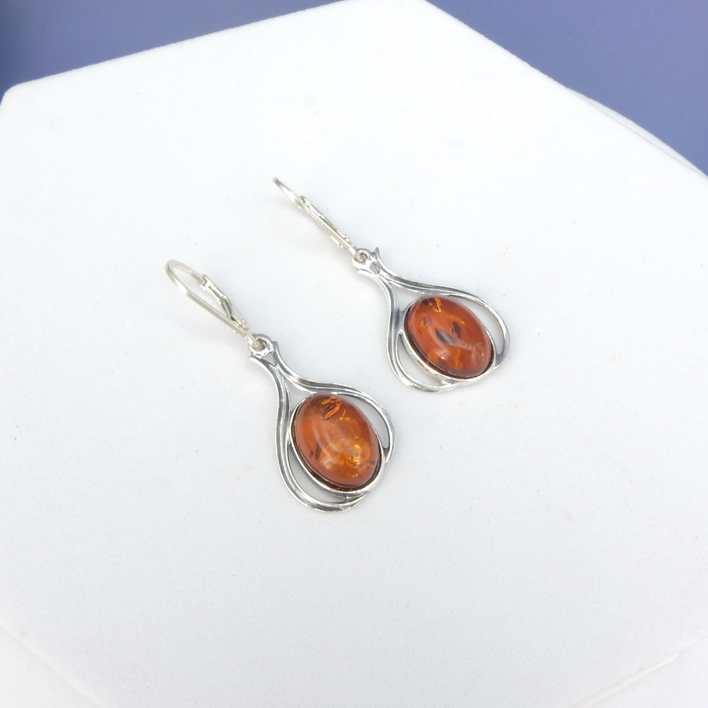 Sterling Silver Amber Dangle Earrings