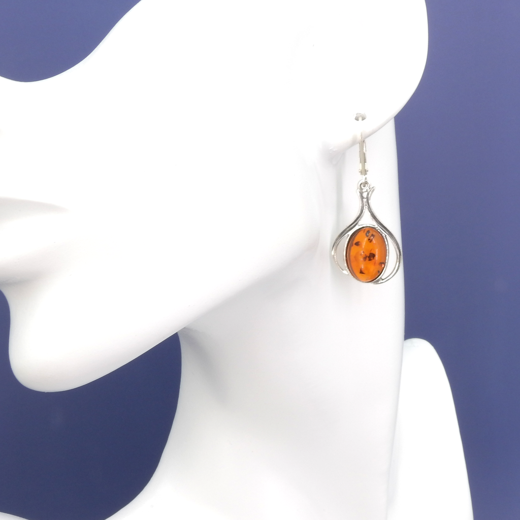 Sterling Silver Amber Dangle Earrings