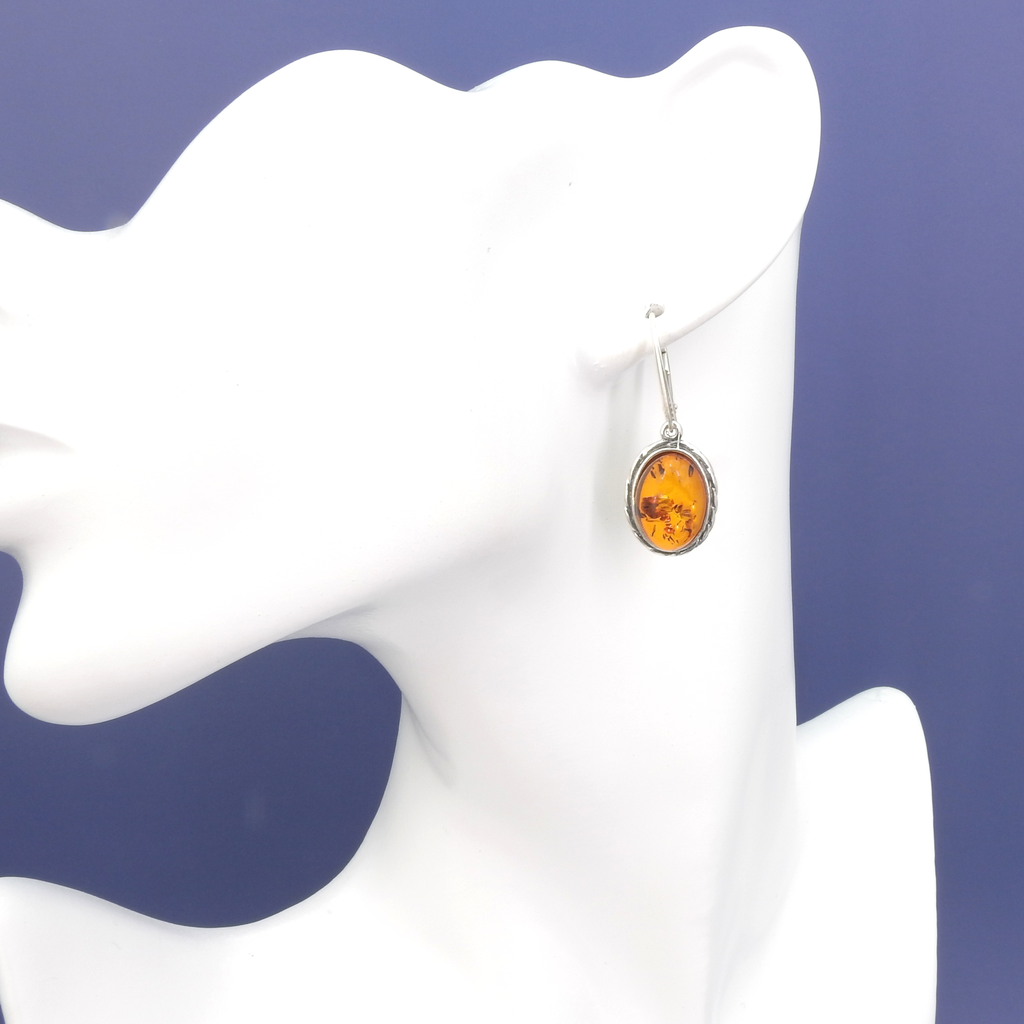 Sterling Silver Oval Amber Earrings