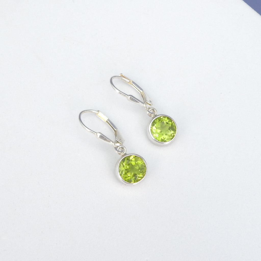 Sterling Silver Round Peridot Dangle Earrings