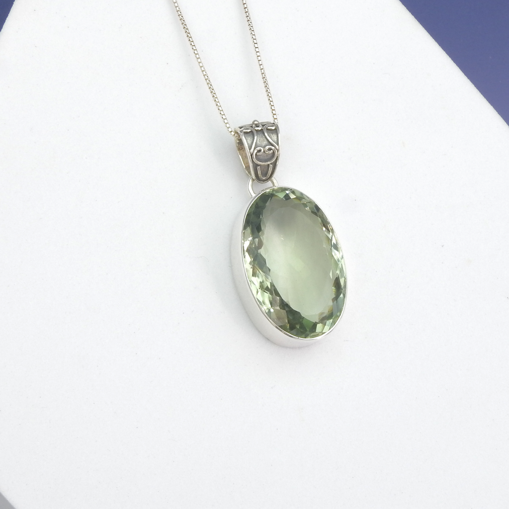 Sterling Silver Faceted Green Amethyst Pendant