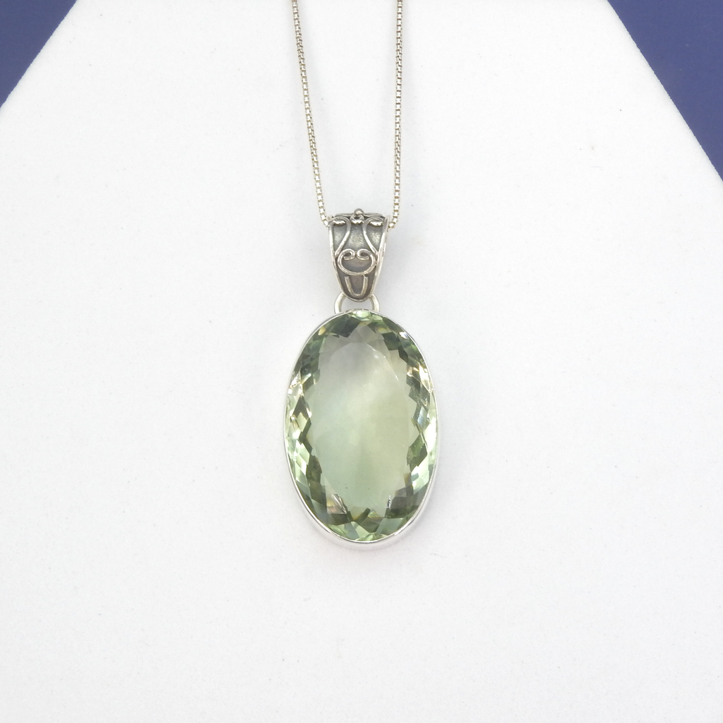 Sterling Silver Faceted Green Amethyst Pendant