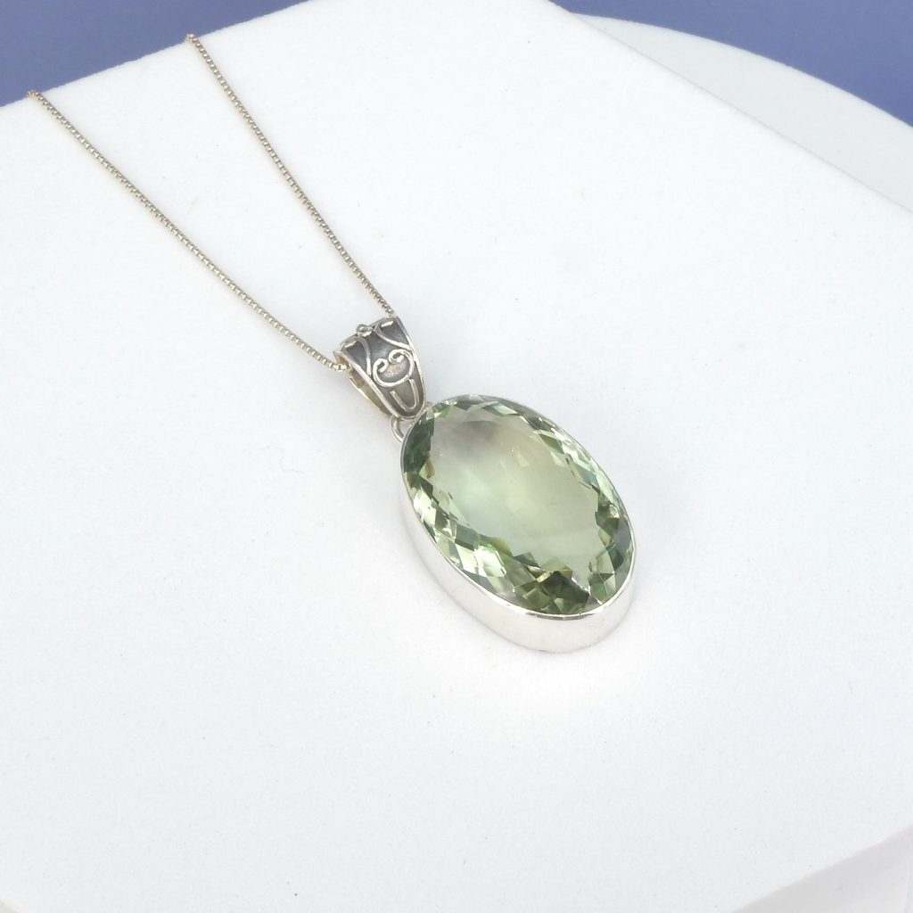 Sterling Silver Faceted Green Amethyst Pendant
