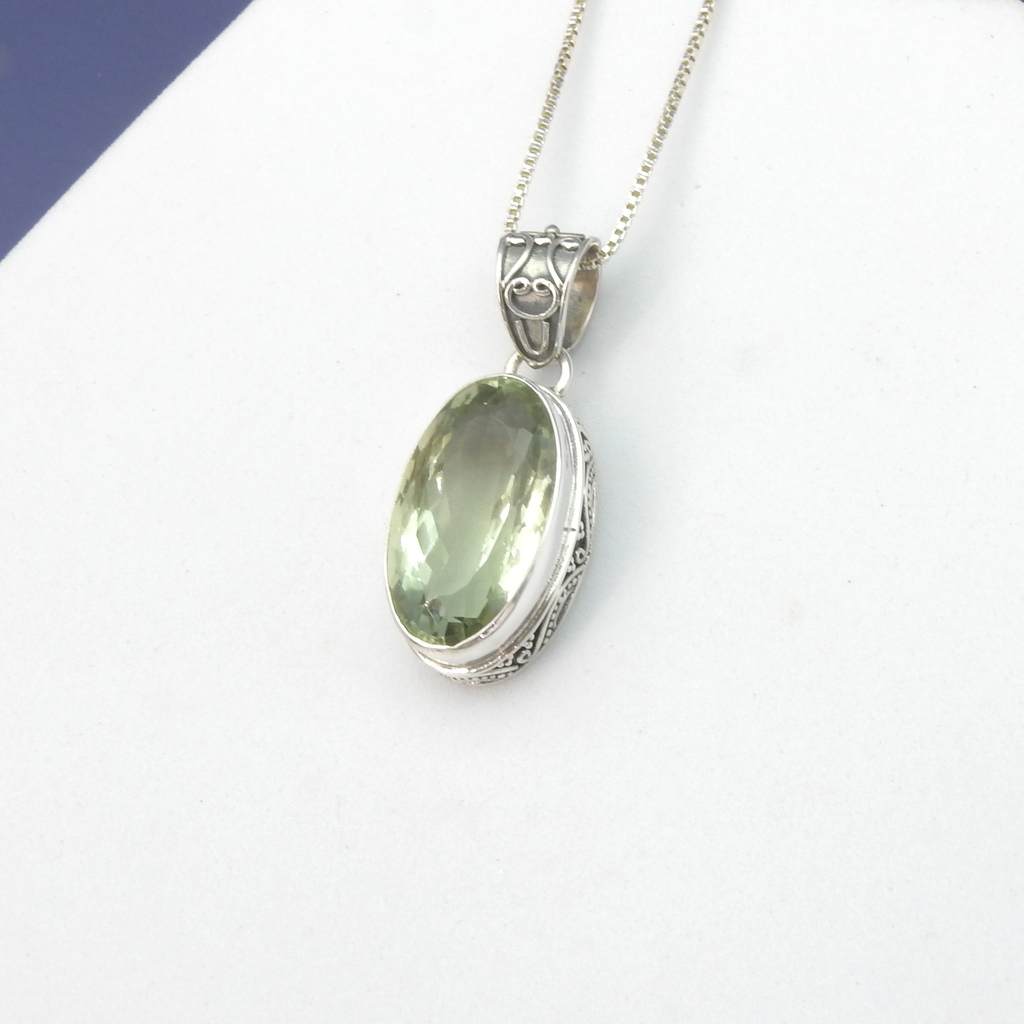 Sterling Silver Faceted Green Amethyst Pendant