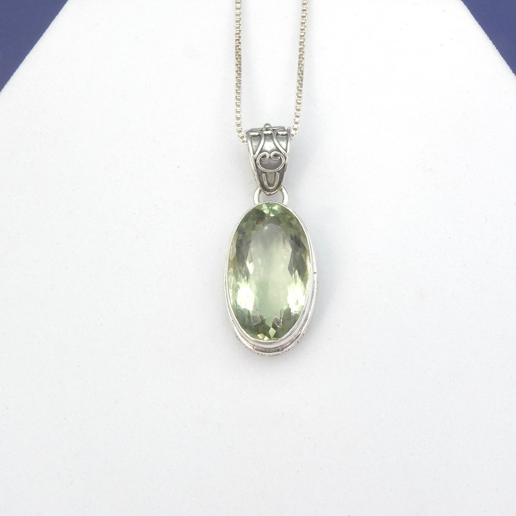Sterling Silver Faceted Green Amethyst Pendant