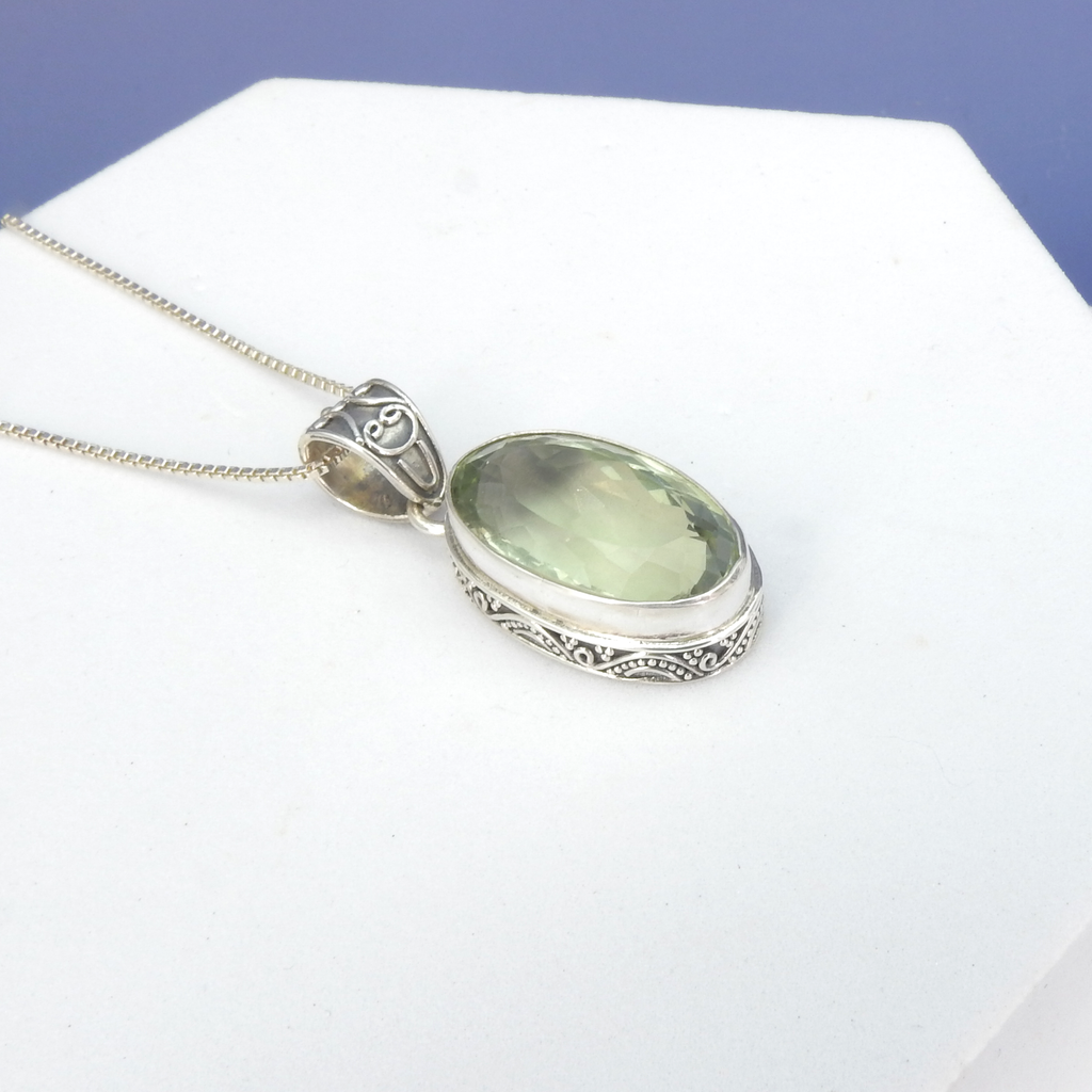 Sterling Silver Faceted Green Amethyst Pendant