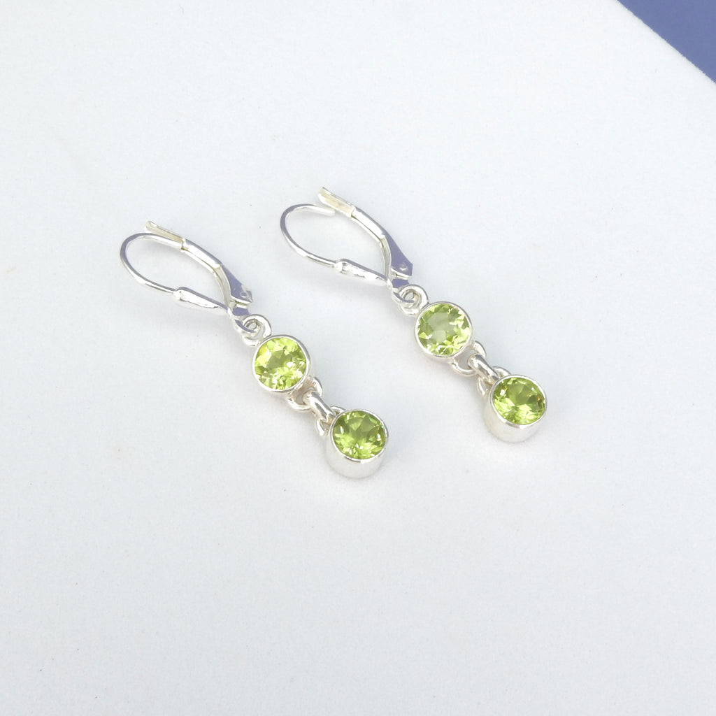 Sterling Silver Faceted Double Peridot Dangle Earrings