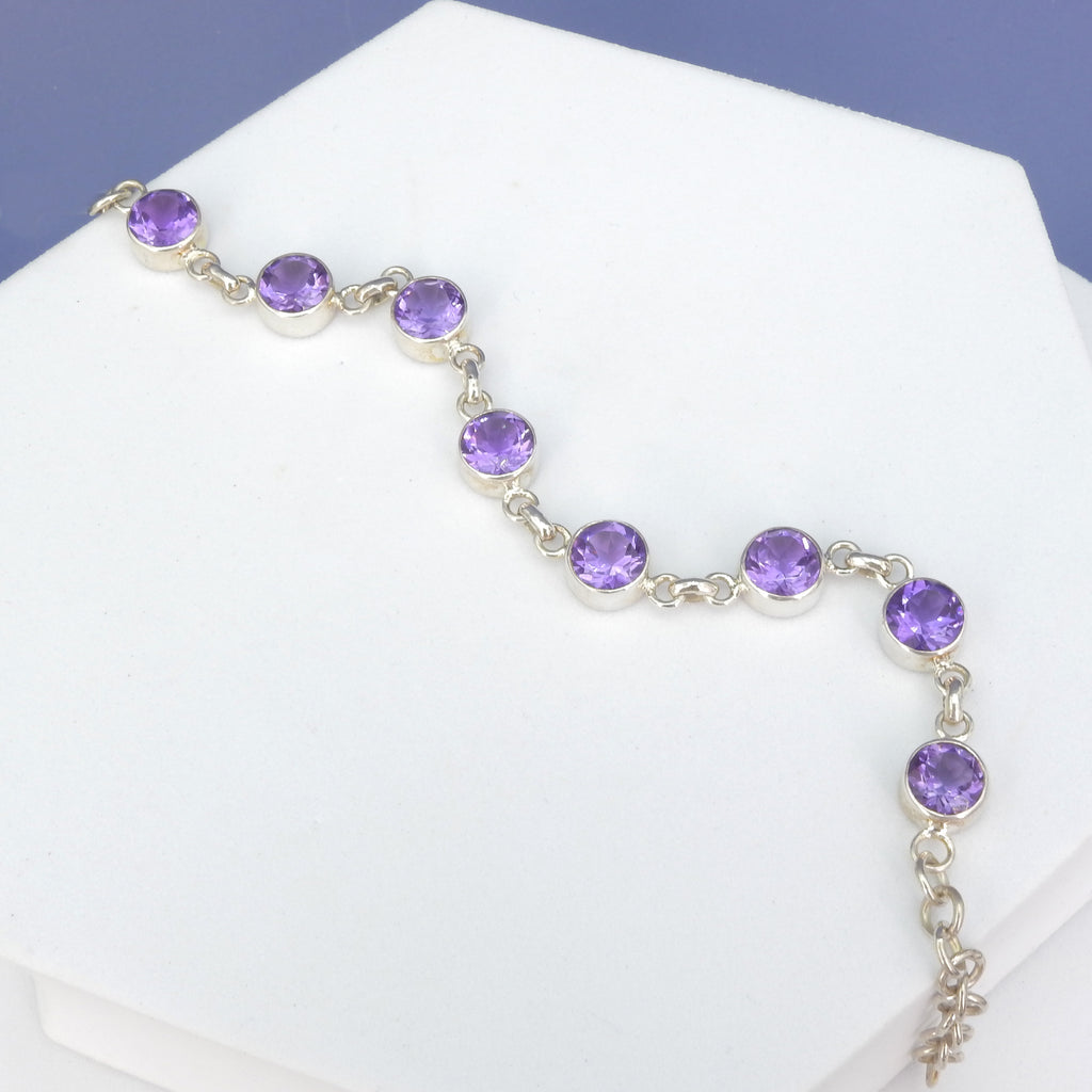 Sterling Silver Amethyst Link Bracelet