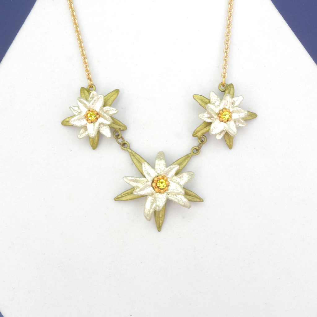 Michael Michaud Cast Bronze Gold Leaf Triple Edelweiss Necklace