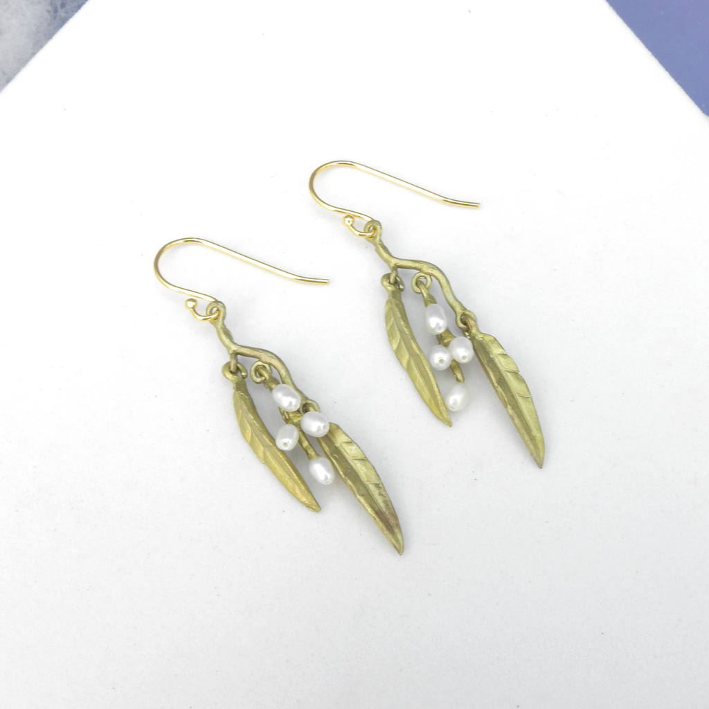 Michael Michaud Cast Bronze & Pearl Weeping Willow Earrings