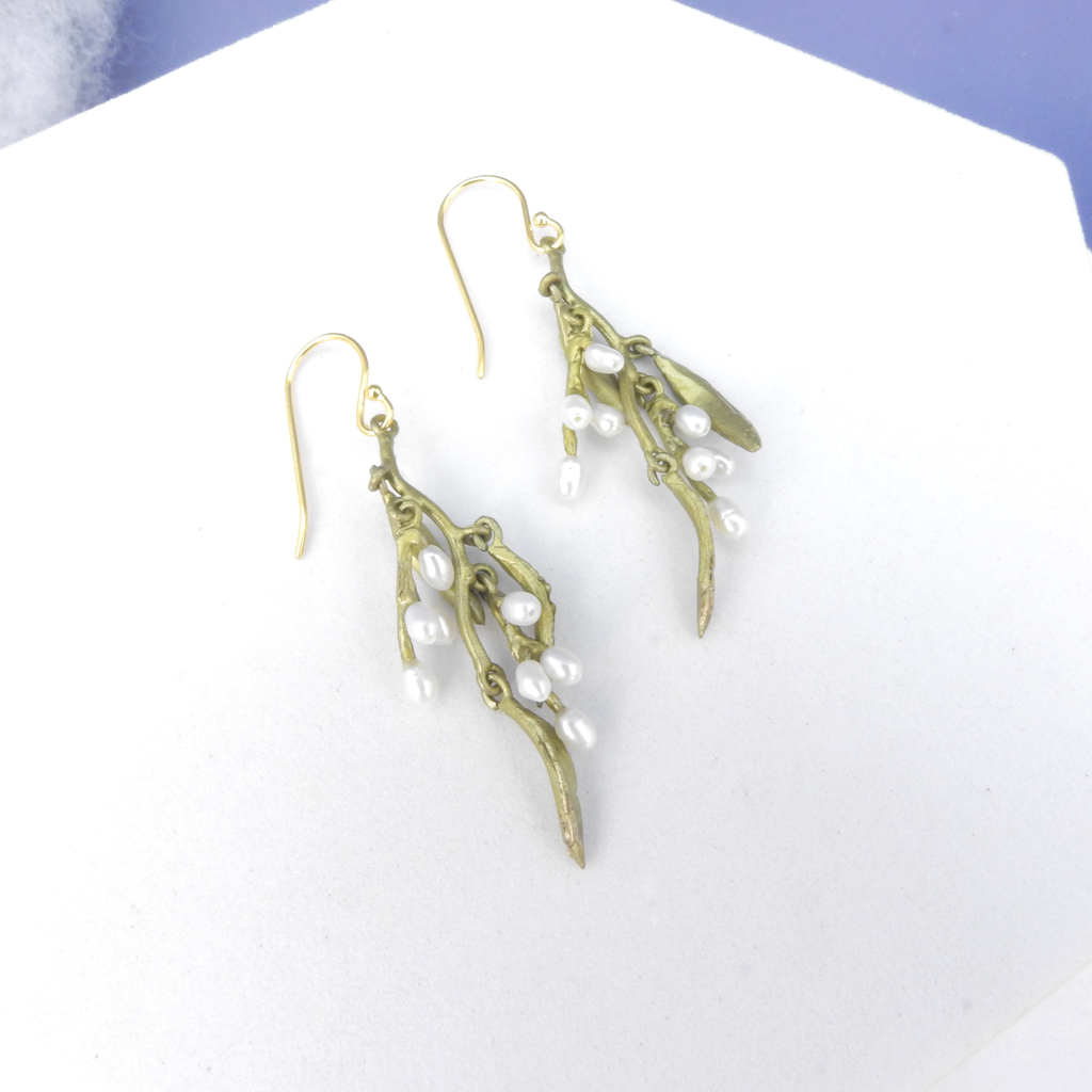 Michael Michaud Cast Bronze Weeping Willow & Pearl Statement Earrings