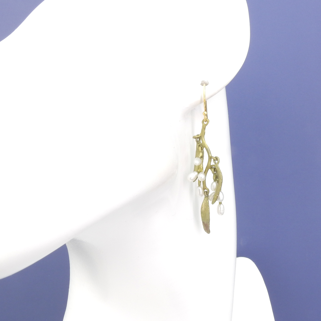 Michael Michaud Cast Bronze Weeping Willow & Pearl Statement Earrings