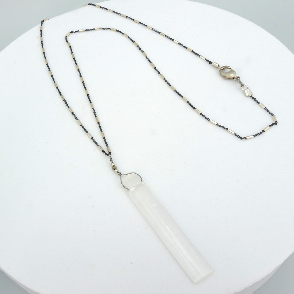 Sterling Silver Selenite Necklace w/ Fancy Chain