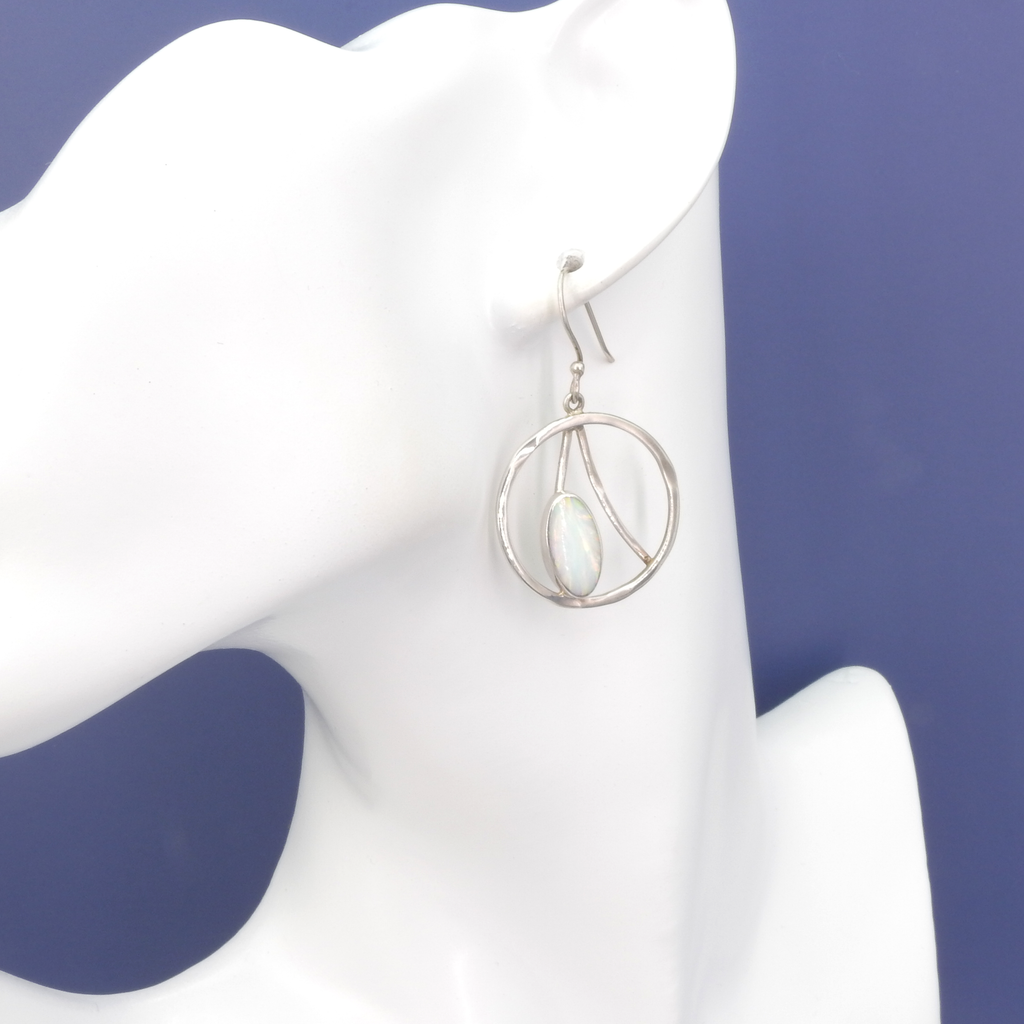 Sterling Silver Created Opal Round Earrings