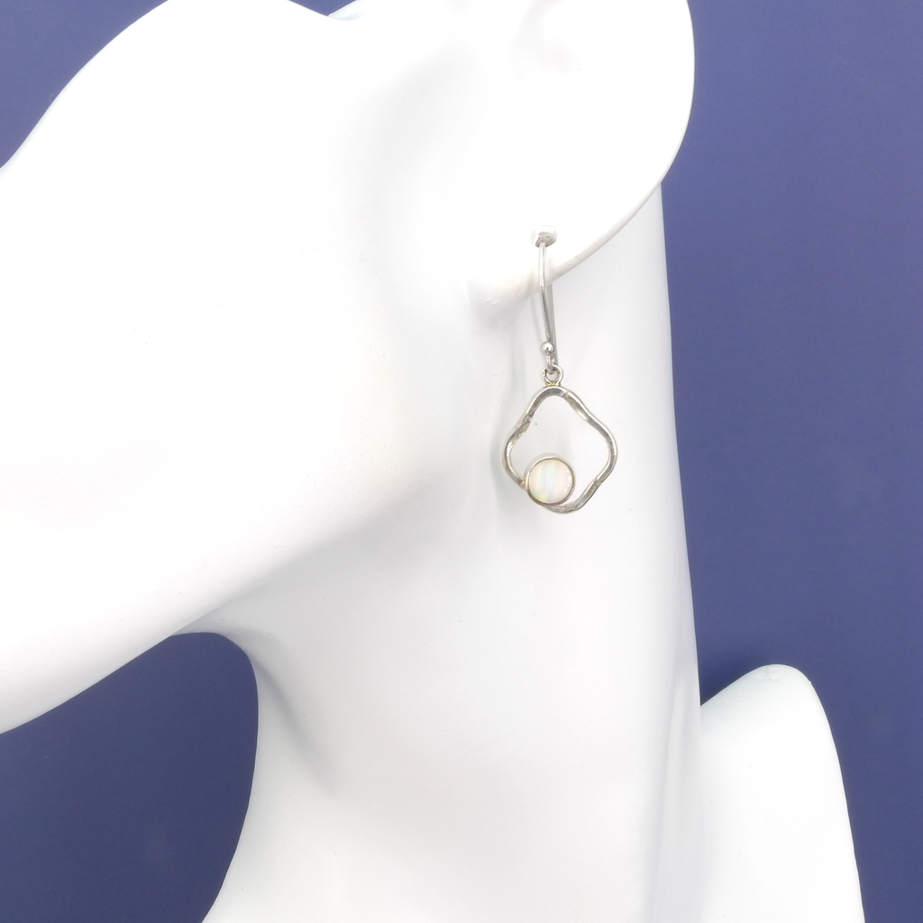 Sterling Silver Created Opal Dangle Earrings