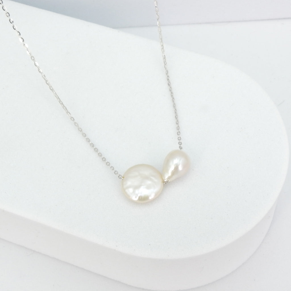 Sterling Silver Floating Double Pearl Necklace