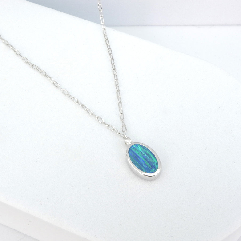 Sterling Silver Double Sided Created Opal Necklace