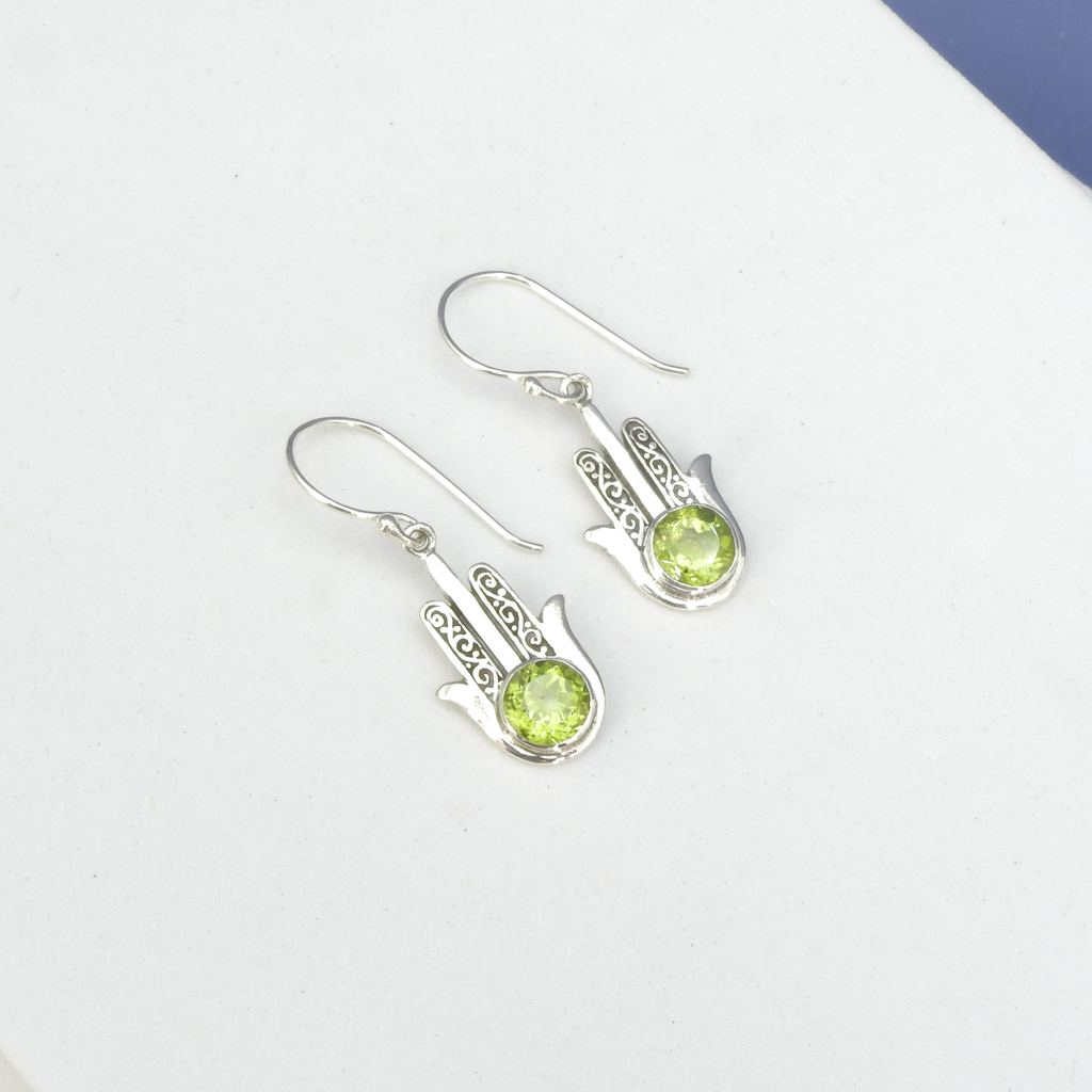 Sterling Silver Peridot Hamsa Earrings