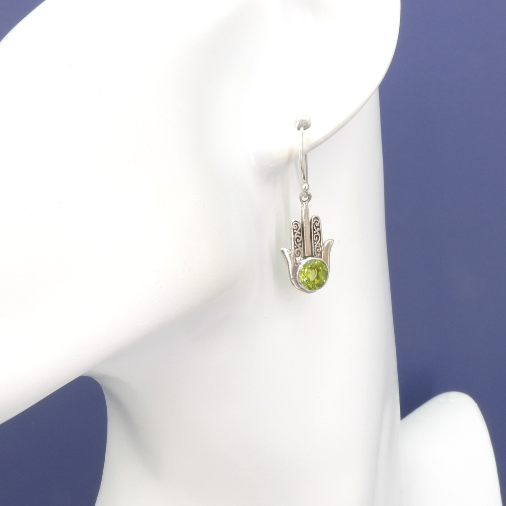 Sterling Silver Peridot Hamsa Earrings