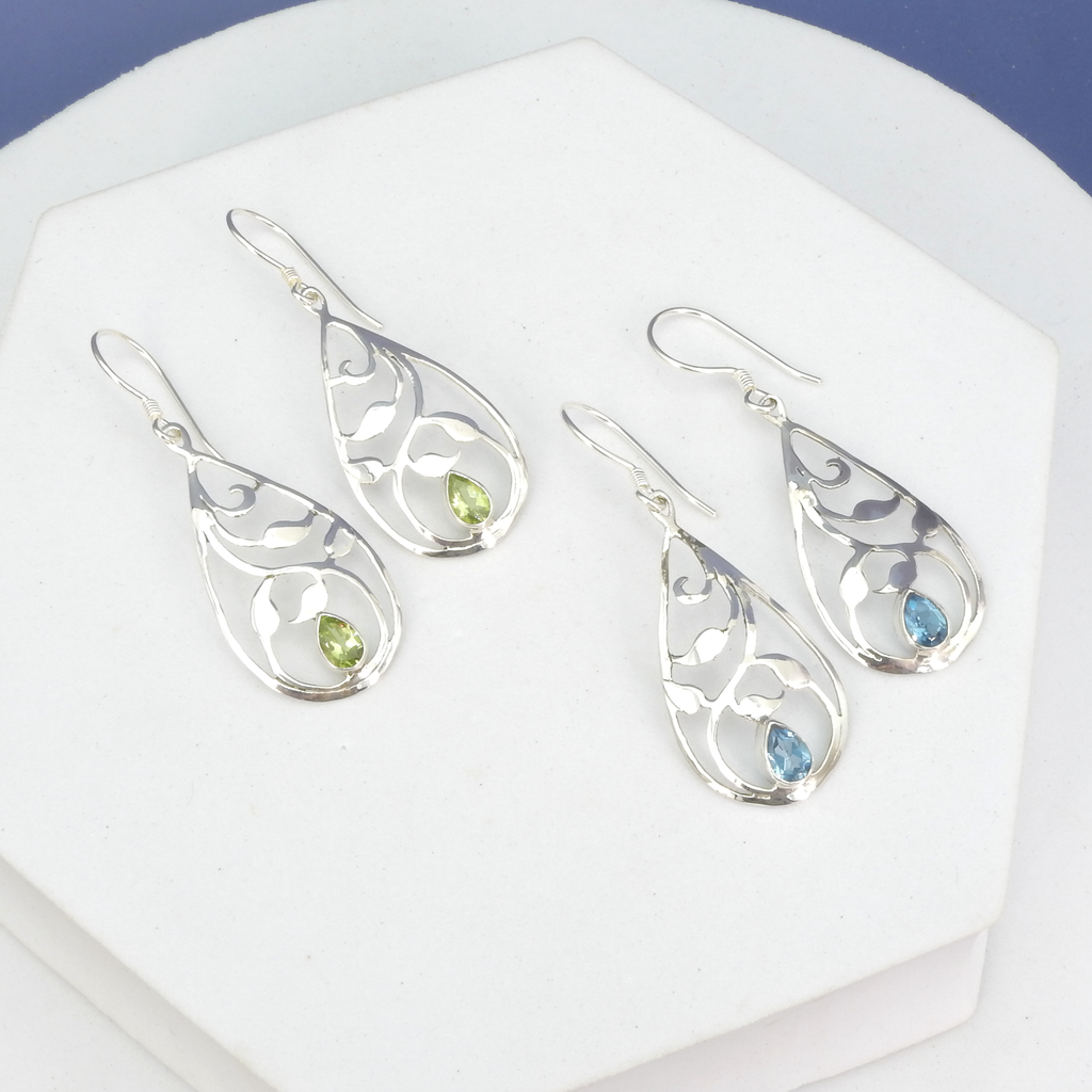 Sterling Silver Gemstone Dangle Earrings