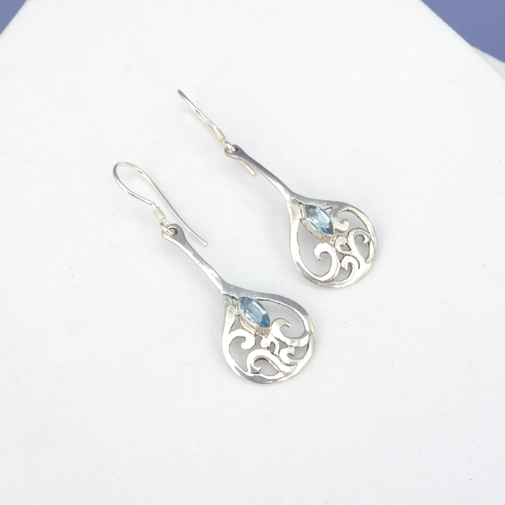 Sterling Silver Blue Topaz Filigree Earrings
