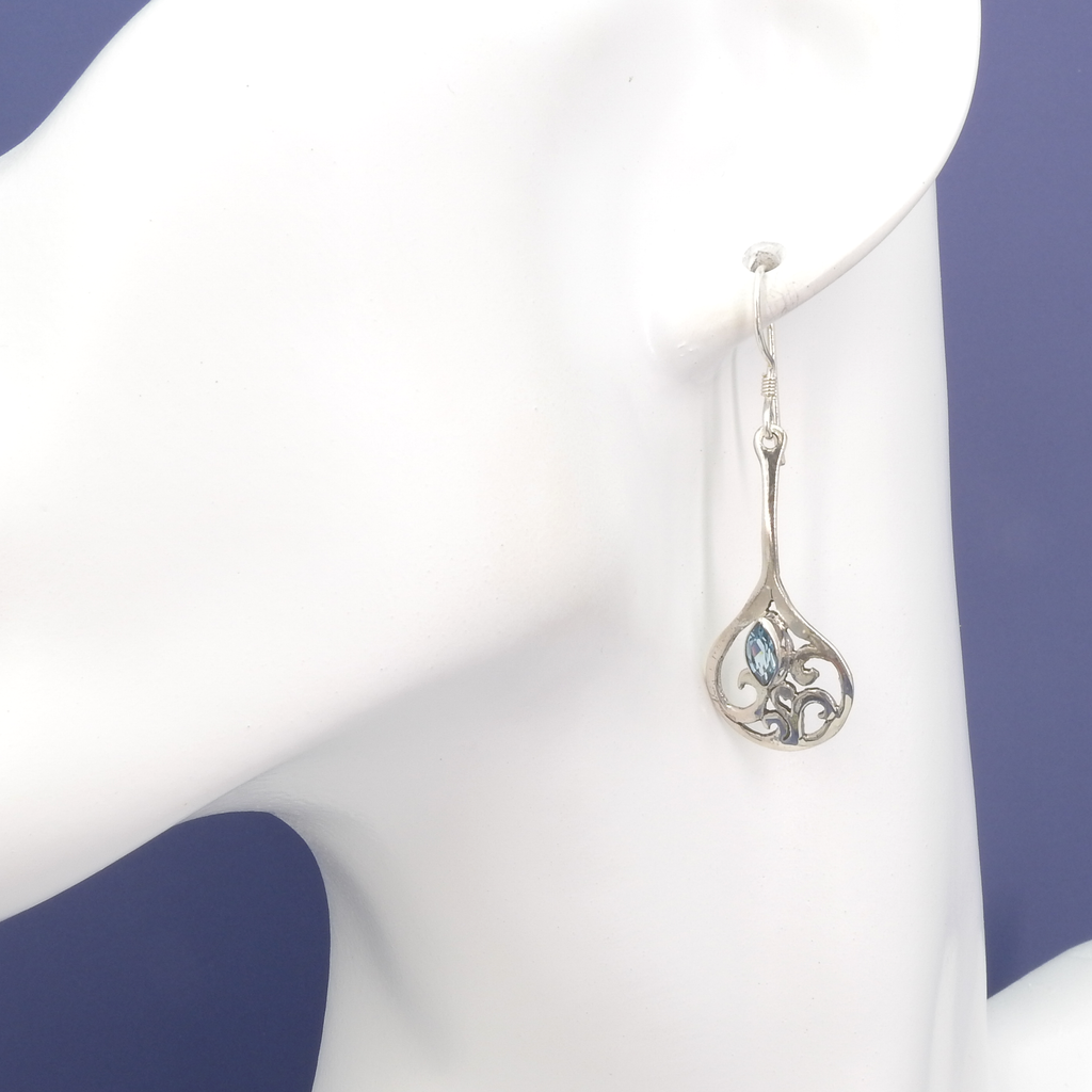 Sterling Silver Blue Topaz Filigree Earrings