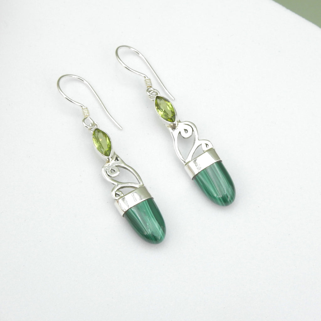 Sterling Silver Peridot & Malachite Earrings