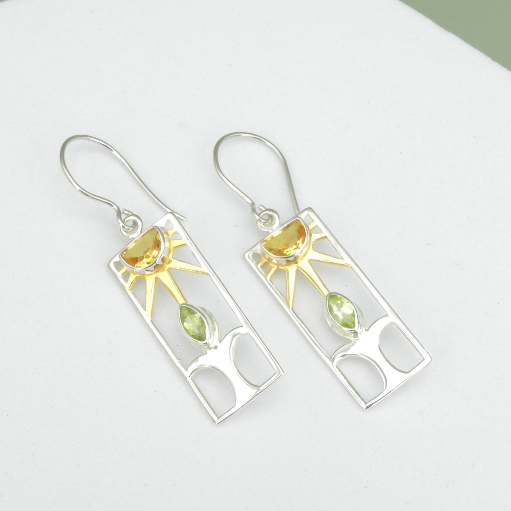 Sterling Silver Citrine & Peridot Sun Earrings